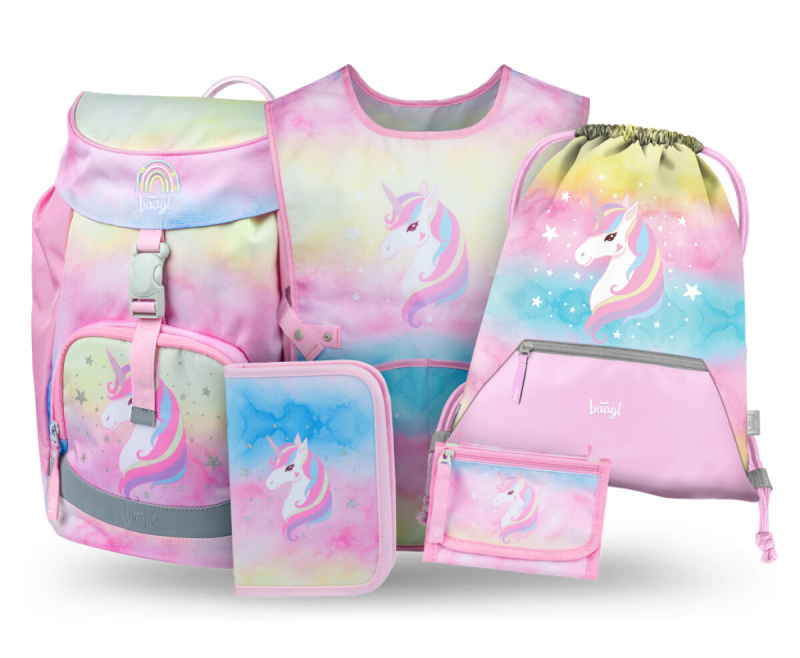 BAAGL SET 5 Airy Rainbow Unicorn: batoh, penál, sáček, zástěra, peněženka Presco Group