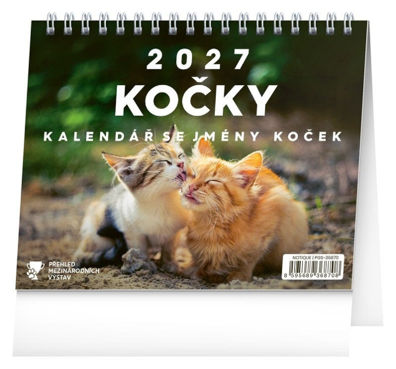 NOTIQUE Stolní kalendář Kočky 2027 (se jmény koček / řádky)