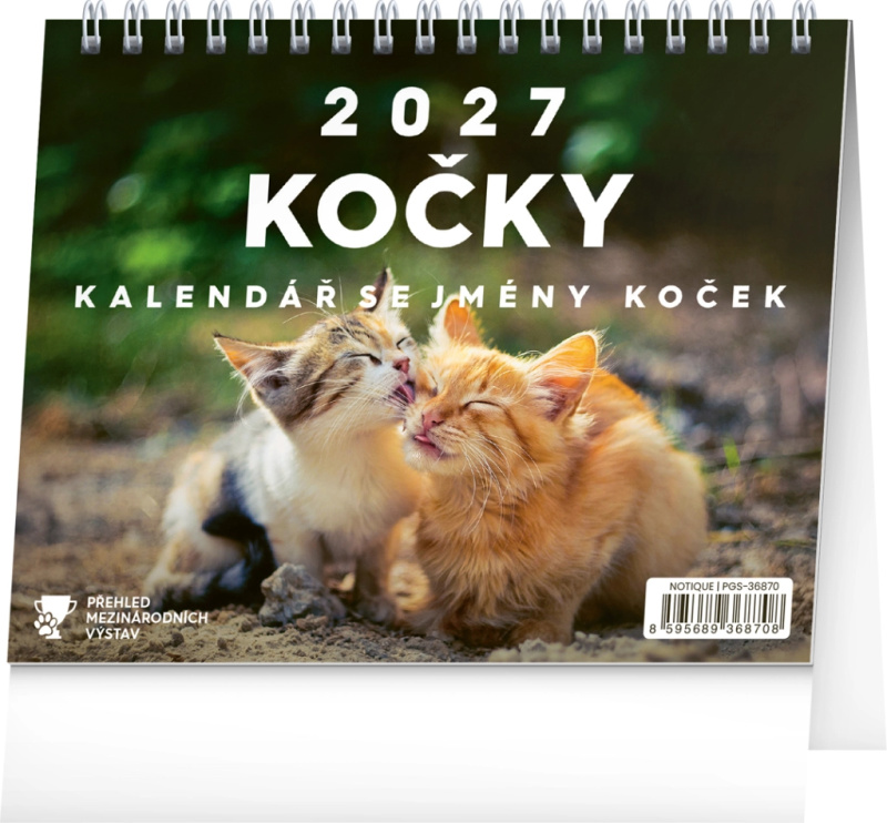 NOTIQUE Stolní kalendář Kočky 2027 (se jmény koček / řádky)