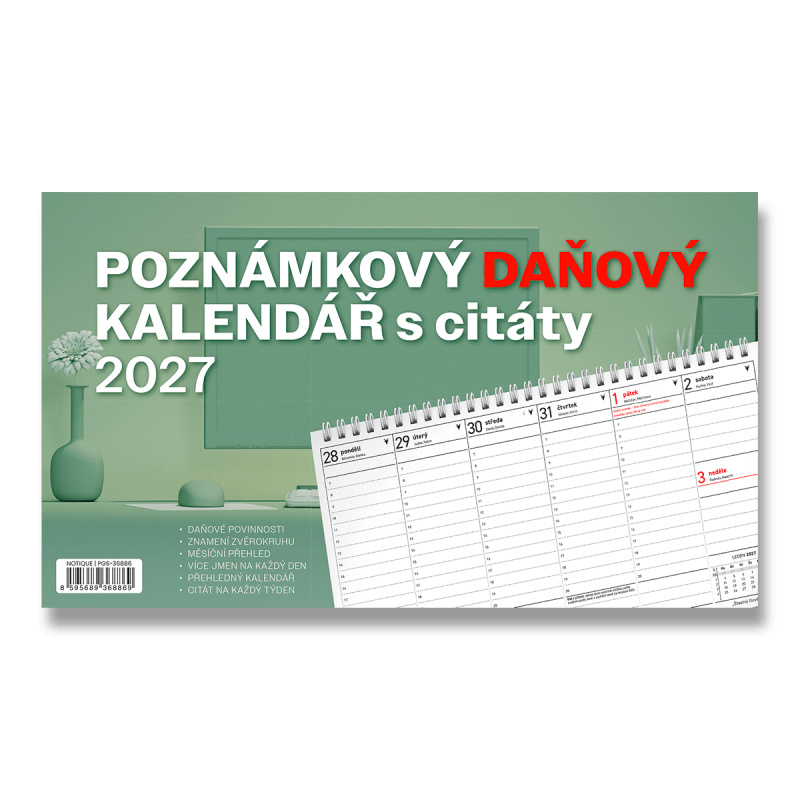 Poznámkový daňový s citáty 2027 - stolní pracovní kalendář