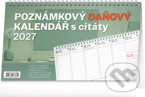 Poznámkový daňový s citáty 2027 - stolní pracovní kalendář