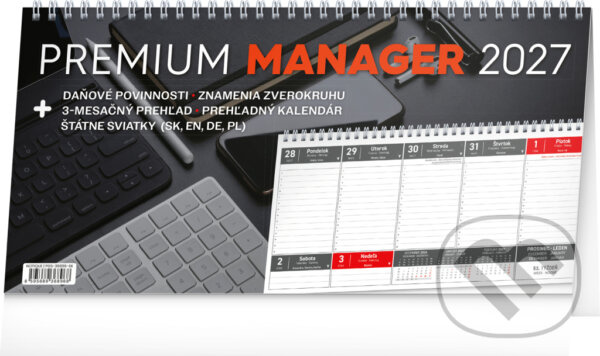NOTIQUE Stolový kalendár Premium Manager 2027 (stĺpcový),NOTIQUE Stolový kalendár Premium Manager 2027 (stĺpcový)