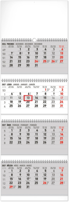 Notique nástěnný čtyřměsíční skládací kalendář 2027 29,5 × 84,5 cm