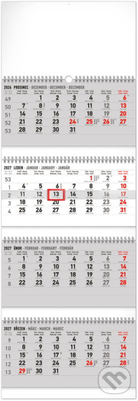 Notique nástěnný čtyřměsíční skládací kalendář 2027 29,5 × 84,5 cm