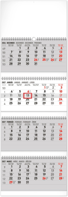 Notique nástěnný čtyřměsíční skládací kalendář 2027 29,5 × 84,5 cm