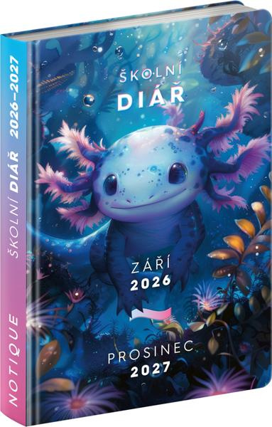Školní diář Axolotl září 2026 – prosinec 2027, 9,8 × 14,5 cm
