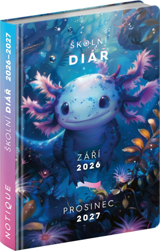 Školní diář Axolotl září 2026 – prosinec 2027, 9,8 × 14,5 cm