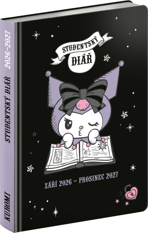 Studentský diář Kuromi září 2026 – prosinec 2027, 9,8 × 14,5 cm
