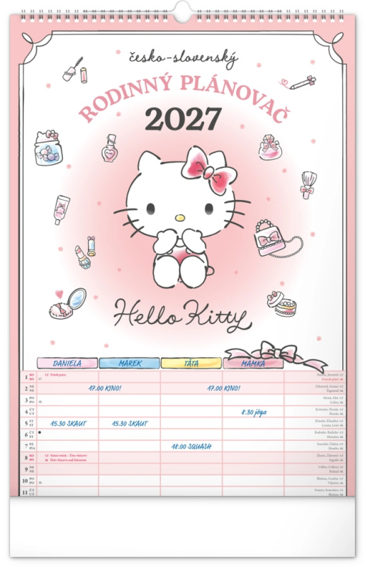 Notique nástěnný rodinný plánovací kalendář Hello Kitty XL 2027 33 × 46 cm