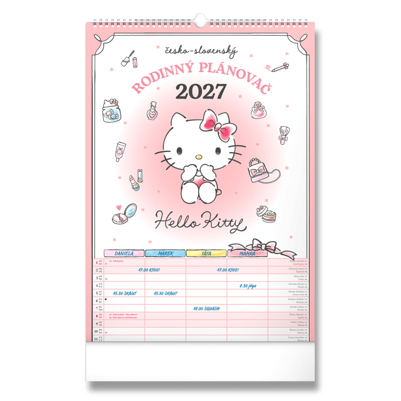 Notique nástěnný rodinný plánovací kalendář Hello Kitty XL 2027 33 × 46 cm