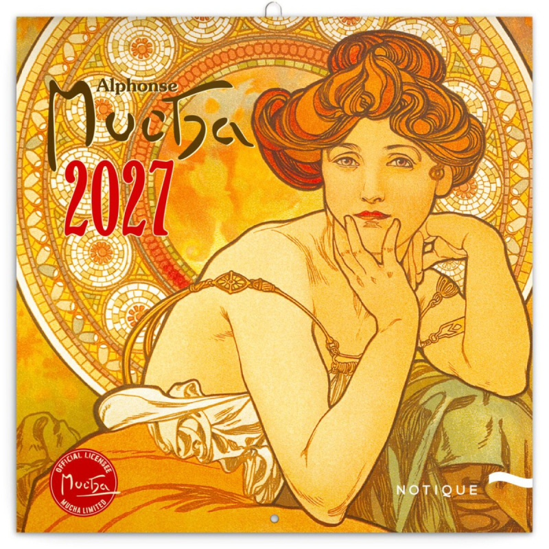 Poznámkový kalendář Alfons Mucha 2027, 20 × 20 cm