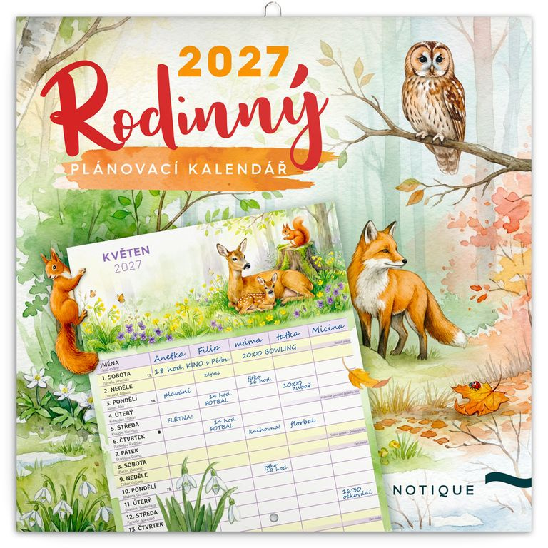 Notique rodinný plánovací kalendář Zvířátka 2027 30 × 30 cm