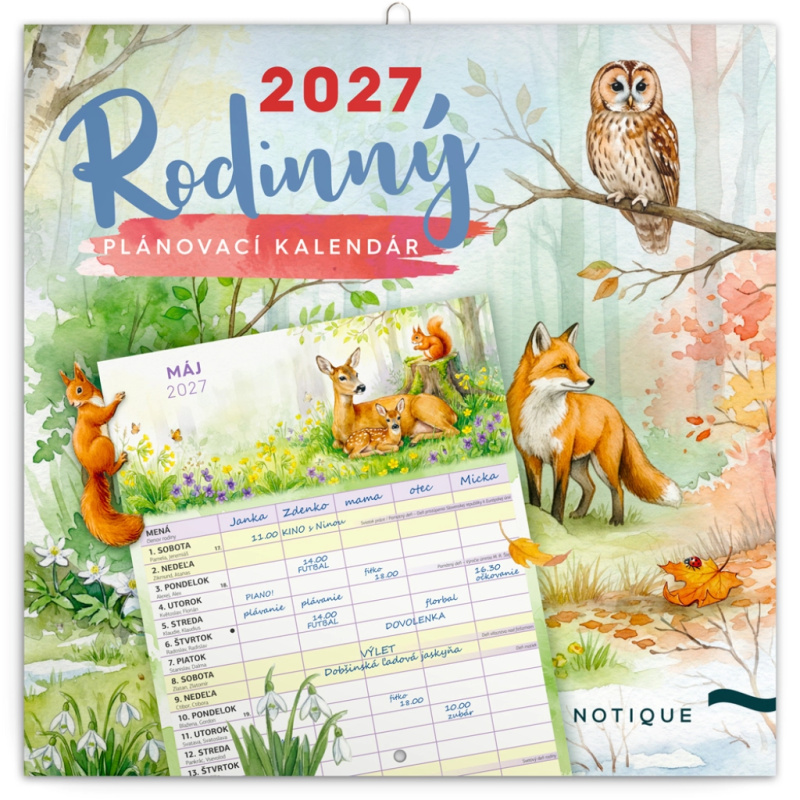 Notique rodinný plánovací kalendář zvířátka 2027 30 × 30 cm