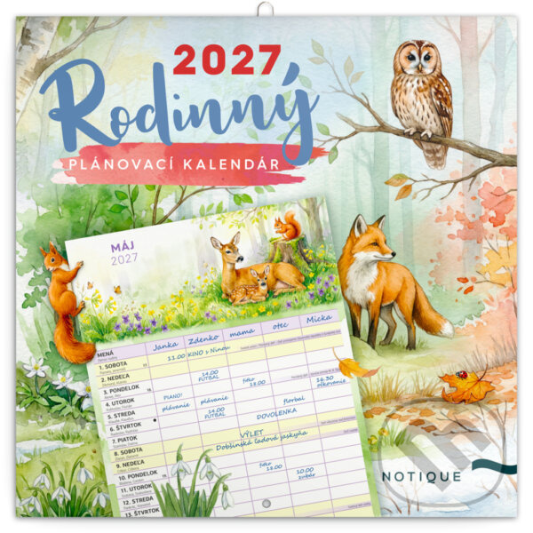 Notique rodinný plánovací kalendář zvířátka 2027 30 × 30 cm
