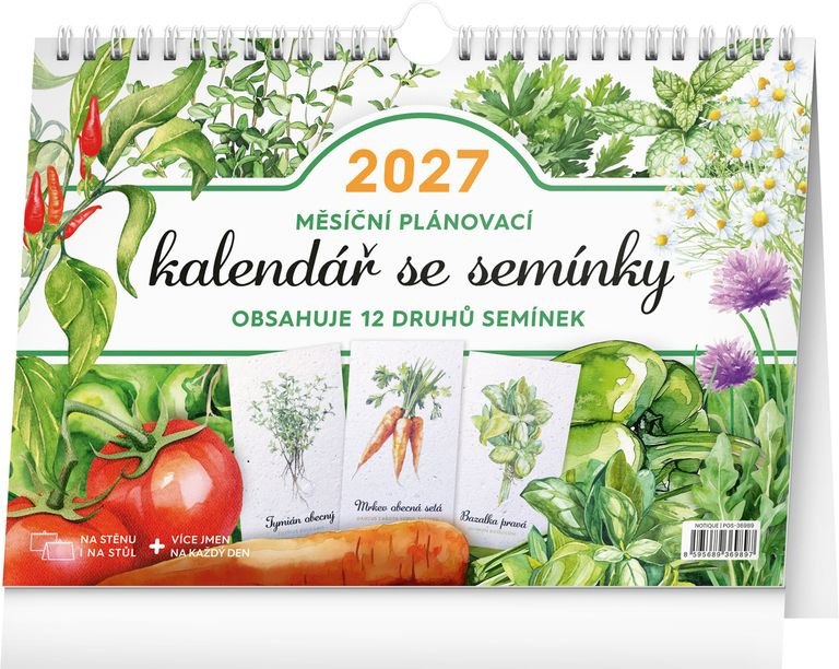 Notique měsíční stolní plánovací kalendář se semínky 2027 30 × 21 cm