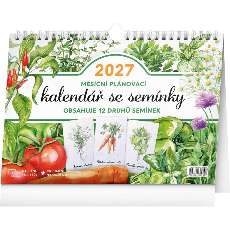 Notique měsíční stolní plánovací kalendář se semínky 2027 30 × 21 cm