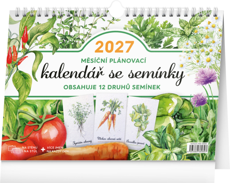 Notique měsíční stolní plánovací kalendář se semínky 2027 30 × 21 cm