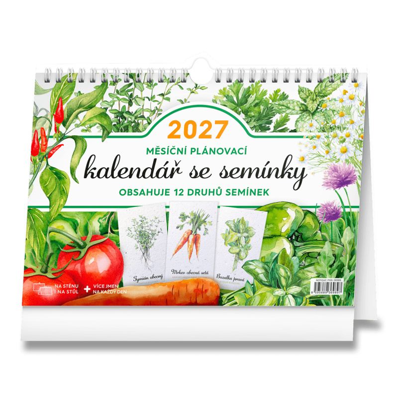 Notique měsíční stolní plánovací kalendář se semínky 2027 30 × 21 cm