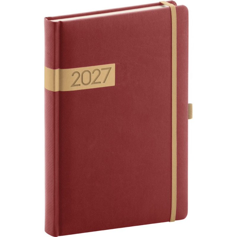 Notique denní diář Twill 2027 bordó-zlatý 15 × 21 cm