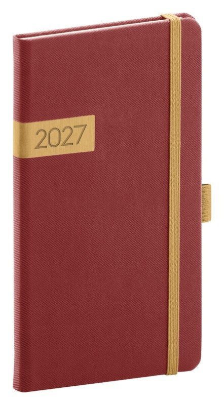 Týdenní diář 2027 Notique kapesní Twill bordó-zlatý