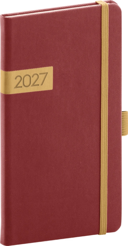 Týdenní diář 2027 Notique kapesní Twill bordó-zlatý