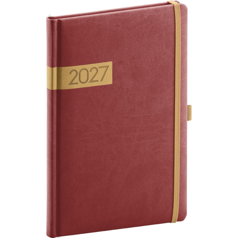 Týdenní diář 2027 Notique Twill A5 bordó-zlatý
