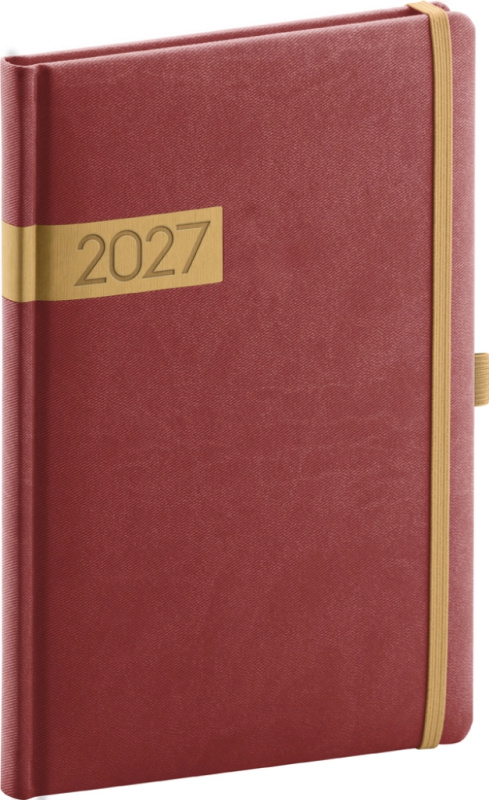 Týdenní diář 2027 Notique Twill A5 bordó-zlatý