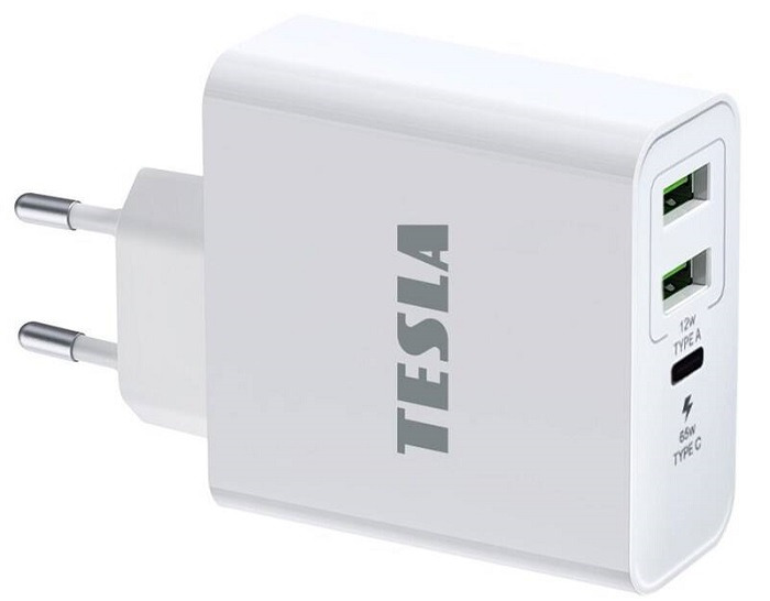 Nabíječka do sítě Tesla Device PA65 / 65 W / 2× USB-A / 1× USB-C / bílá Varianta: ivi1