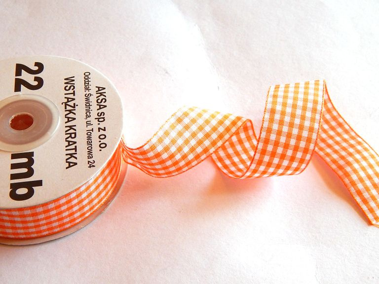 Stuha saténová, károváná - oranžová (12 mm × 22 m)