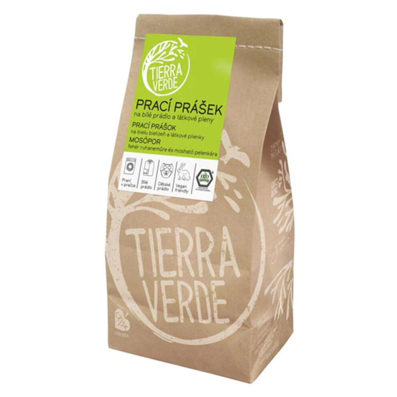 Prací prášek z mýdlových ořechů na bílé prádlo a látkové pleny (papírový sáček) Tierra Verde 850g