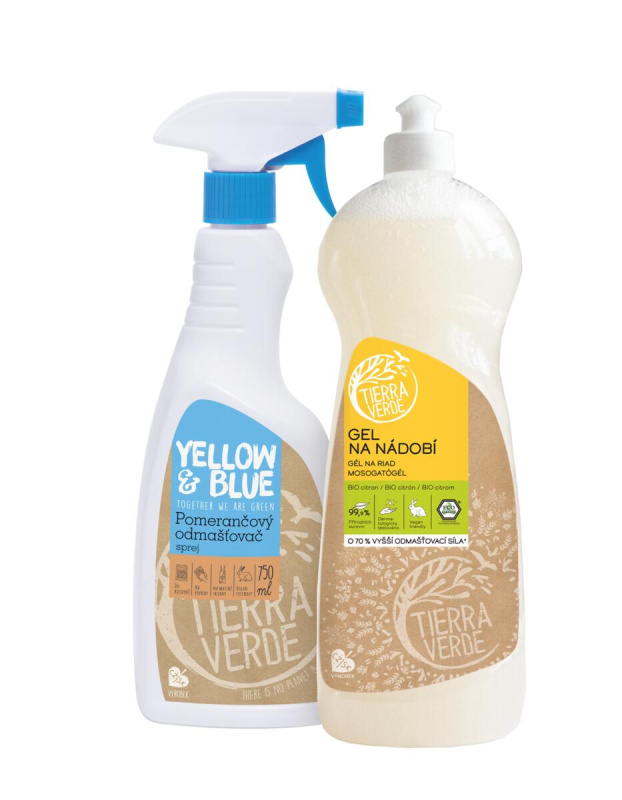 TIERRA VERDE Gel na nádobí BIO citron 1 l + Pomerančový odmašťovač sprej 750 ml
