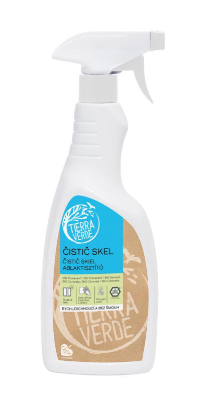 TIERRA VERDE Čistič skel s BIO pomerančovou a citronelovou silicí Objem: 750 ml