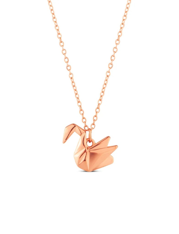 Vuch Ocelový náhrdelník Origami labuť Steya Rose Gold