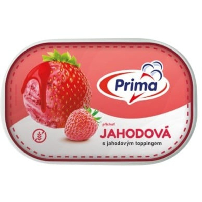 Prima Jahodová zmrzlina s jahodovým toppingem