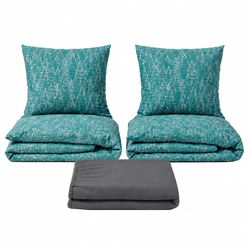 Povlečeme vše Set dvoulůžko Zimní les - 2x povlečení, prostěradlo 180x200 cm (048) tmavě šedá