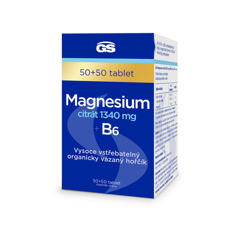 GS Magnesium citrát 1340 mg + B6 50 + 50 tablet