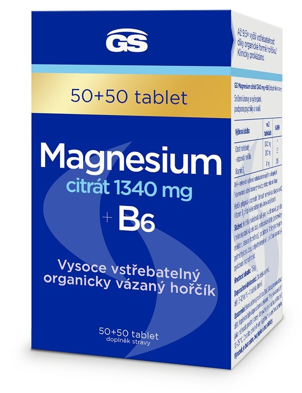 GS Magnesium citrát 1340 mg + B6 50 + 50 tablet