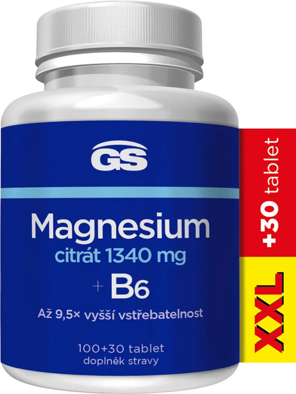 GS Magnesium citrát 1340 mg B6 XXL 100 + 30 tablet