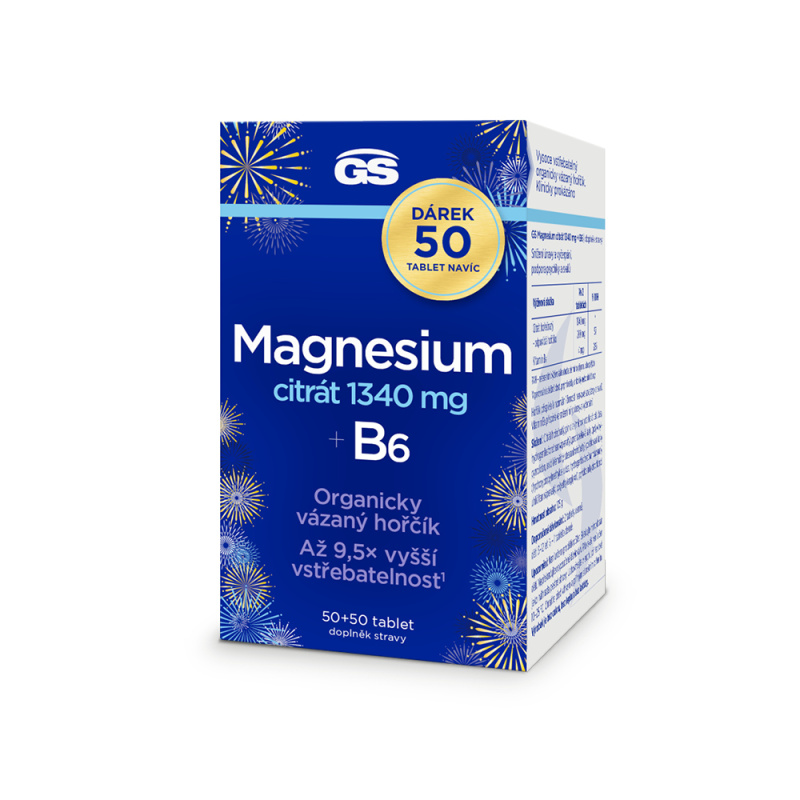GS Magnesium citrát 1340 mg + B6  50 + 50 tablet NAVÍC