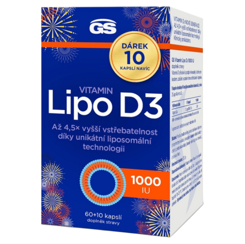 GS Vitamin Lipo D3, 1000 IU, 60+10 kapslí NAVÍC
