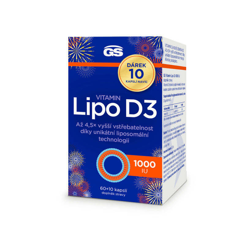 GS Vitamin Lipo D3, 1000 IU, 60+10 kapslí NAVÍC