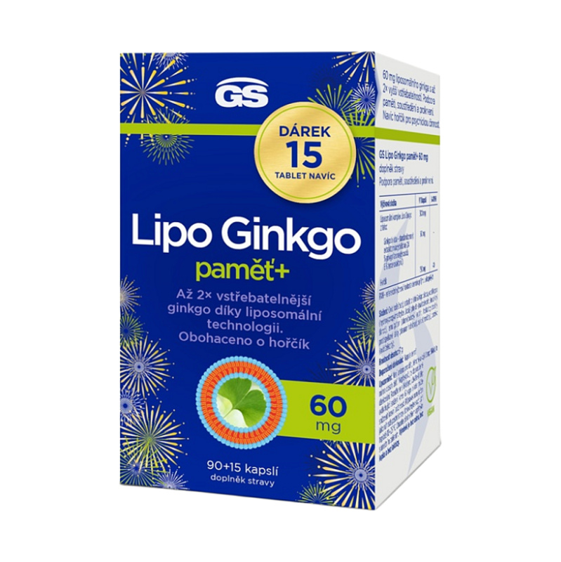GS Lipo Ginkgo paměť+ 60mg cps.90+15 dárek