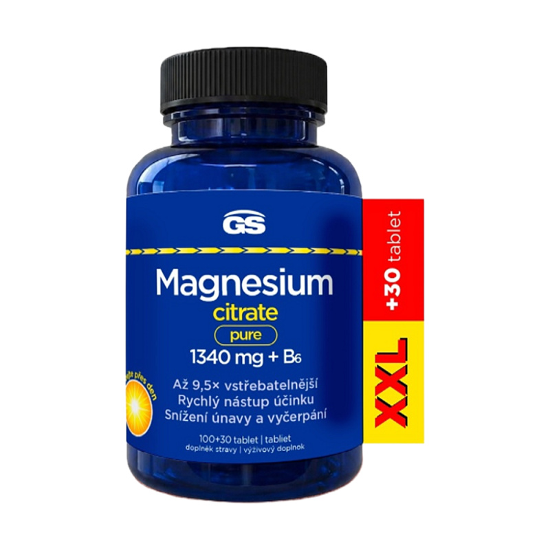 GS Magnesium citrate pure 1340mg+B6 tbl.100+30 XXL