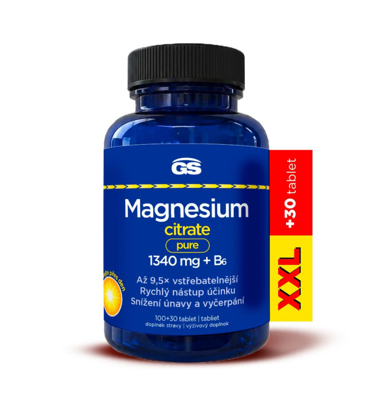 GS Magnesium citrate pure 1340mg+B6 tbl.100+30 XXL