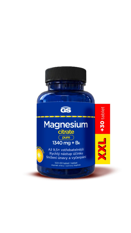 GS Magnesium citrate pure 1340mg+B6 tbl.100+30 XXL