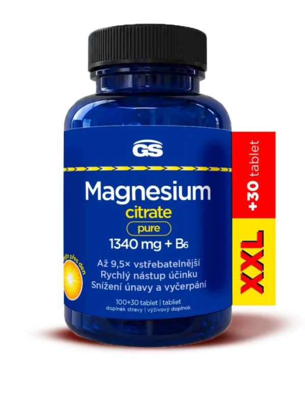 GS Magnesium citrate pure 1340mg+B6 tbl.100+30 XXL