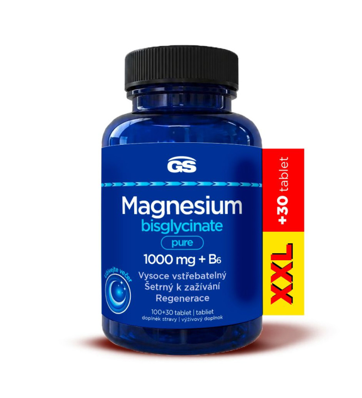 GS Magnesium bisglyc.pure 1000mg+B6 tbl.100+30 XXL