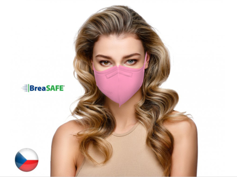 5x Český NanoRespirátor BreaSAFE® FFP2 - Znovupoužitelný - růžový M