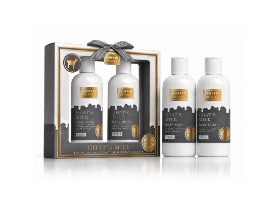 JANETTE BEAUTY Kozí mléko dárková sada pro ženy – sprchový gel a tělové mléko 2 x 300 ml