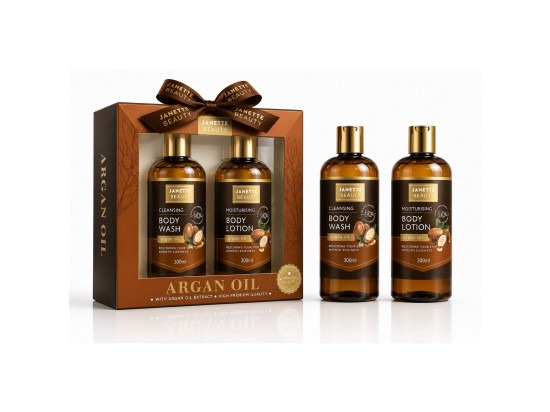 JANETTE BEAUTY Argan Oil dárková sada pro ženy – sprchový gel a tělové mléko 2 x 300 ml